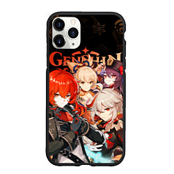 Чехол iPhone 11 Pro матовый Genshin Impact: Дилюк, Кадзуха, Ёимия, Ху Тао, цвет: 3D-черный