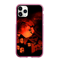 Чехол iPhone 11 Pro матовый Красная луна на Хэллоуин, цвет: 3D-малиновый