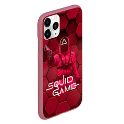 Чехол iPhone 11 Pro матовый Игра в кальмара - красные 3D кубы, цвет: 3D-малиновый — фото 2