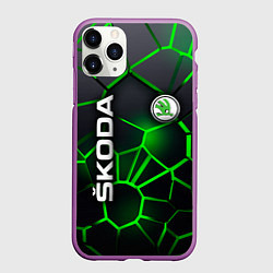 Чехол iPhone 11 Pro матовый 3D плиты с подсветкой Шкода, цвет: 3D-фиолетовый