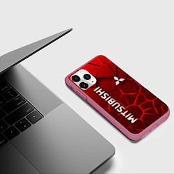 Чехол iPhone 11 Pro матовый Митсубиси 3D плиты, цвет: 3D-малиновый — фото 2