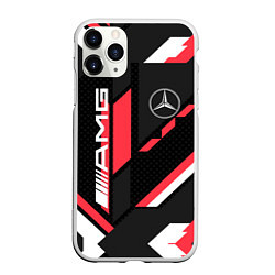 Чехол iPhone 11 Pro матовый MERCEDES-BENZ AMG GEOMETRY STRIPES RED