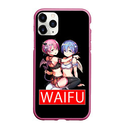 Чехол iPhone 11 Pro матовый Рем и рам вайфу Re zero ahegao, цвет: 3D-малиновый