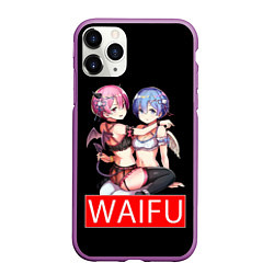 Чехол iPhone 11 Pro матовый Рем и рам вайфу Re zero ahegao, цвет: 3D-фиолетовый