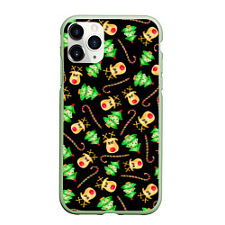 Чехол iPhone 11 Pro матовый Олени, елки и карамель, цвет: 3D-салатовый