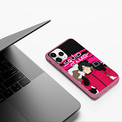 Чехол iPhone 11 Pro матовый Игра в кальмара Без маски, цвет: 3D-малиновый — фото 2