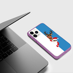 Чехол iPhone 11 Pro матовый Крутые Санта и Олень, цвет: 3D-фиолетовый — фото 2