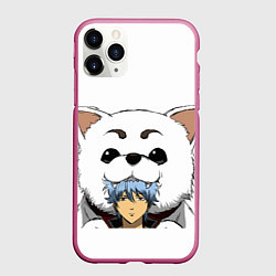 Чехол iPhone 11 Pro матовый Гинтоки Саката и песик Гинтама, цвет: 3D-малиновый