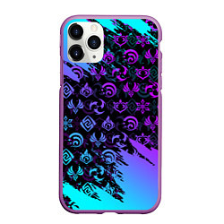 Чехол iPhone 11 Pro матовый GENSHIN NEON PATTERN SYMBOL НЕОН ЭМБЛЕМЫ, цвет: 3D-фиолетовый