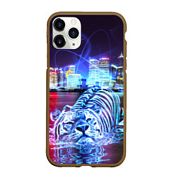 Чехол iPhone 11 Pro матовый Плывущий неоновый тигр