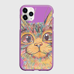 Чехол iPhone 11 Pro матовый A 018 Цветной кот, цвет: 3D-фиолетовый
