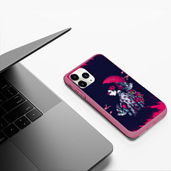 Чехол iPhone 11 Pro матовый ДЕВУШКА В КИМОНО И ПТИЦАМИ, цвет: 3D-малиновый — фото 2