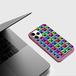 Чехол iPhone 11 Pro матовый МАЙНКРАФТ MINECRAFT ЦВЕТНЫЕ КРИПЕРЫ, цвет: 3D-малиновый — фото 2