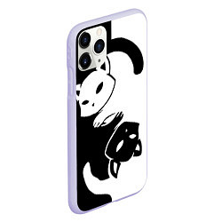 Чехол iPhone 11 Pro матовый Черный и белый кот кувыркаются, цвет: 3D-светло-сиреневый — фото 2