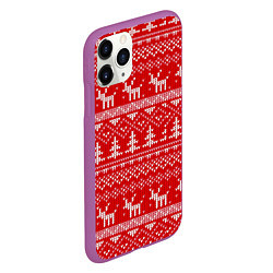 Чехол iPhone 11 Pro матовый Новогодний узор с оленями и елкой, цвет: 3D-фиолетовый — фото 2