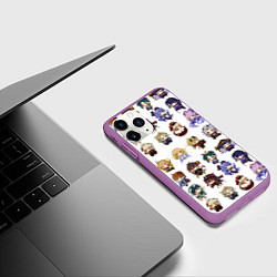 Чехол iPhone 11 Pro матовый Все герои Геншин Импакта чиби паттерн, цвет: 3D-фиолетовый — фото 2
