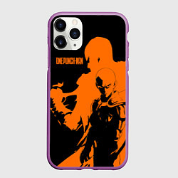 Чехол iPhone 11 Pro матовый Сайтама образ в силуэте One Punch-Man, цвет: 3D-фиолетовый