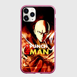 Чехол iPhone 11 Pro матовый Огненный Сайтама One Punch-Man, цвет: 3D-малиновый
