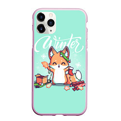 Чехол iPhone 11 Pro матовый Зима Новогодний лисенок, цвет: 3D-розовый