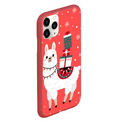 Чехол iPhone 11 Pro матовый Лама Новый год, цвет: 3D-красный — фото 2