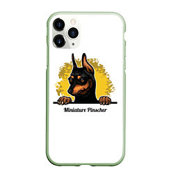 Чехол iPhone 11 Pro матовый Мини-Пинчер, цвет: 3D-салатовый