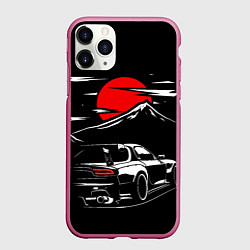 Чехол iPhone 11 Pro матовый MAZDA RX 7 Мазда при свете красной луны, цвет: 3D-малиновый