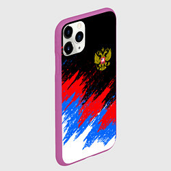 Чехол iPhone 11 Pro матовый РОССИЯ, БРЫЗГИ КРАСОК, ТРИКОЛОР, цвет: 3D-фиолетовый — фото 2