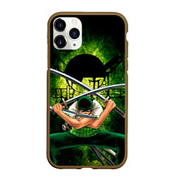 Чехол iPhone 11 Pro матовый Зоро Ророноа с катанами Ван пис