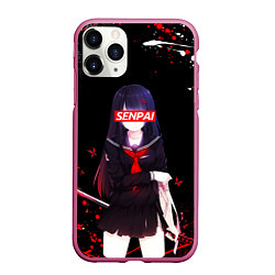 Чехол iPhone 11 Pro матовый SENPAI KATANA GIRL, БРЫЗГИ КРАСОК, цвет: 3D-малиновый