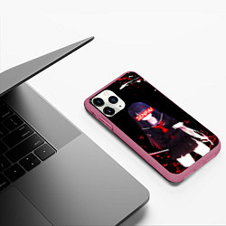 Чехол iPhone 11 Pro матовый SENPAI KATANA GIRL, БРЫЗГИ КРАСОК, цвет: 3D-малиновый — фото 2