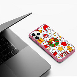 Чехол iPhone 11 Pro матовый НОВОГОДНИЙ УЗОР, НОВОГОДНЕЕ НАСТРОЕНИЕ, цвет: 3D-малиновый — фото 2