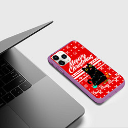 Чехол iPhone 11 Pro матовый MEOW CHRISTMAS, цвет: 3D-фиолетовый — фото 2