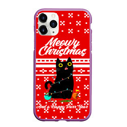 Чехол iPhone 11 Pro матовый MEOW CHRISTMAS, цвет: 3D-фиолетовый