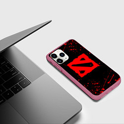 Чехол iPhone 11 Pro матовый DOTA 2 БРЫЗГИ КРАСОК ДОТА 2 ЛОГО, цвет: 3D-малиновый — фото 2