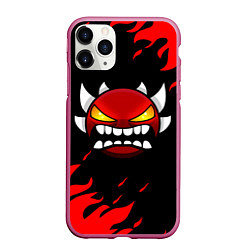 Чехол iPhone 11 Pro матовый Geometry Dash: Demon Red Fire, цвет: 3D-малиновый