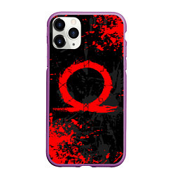 Чехол iPhone 11 Pro матовый GOD OF WAR LOGO RED, БРЫЗГИ КРАСОК, цвет: 3D-фиолетовый