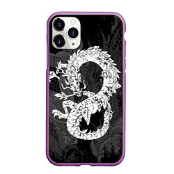 Чехол iPhone 11 Pro матовый Белый Дракон Гранж White Dragon, цвет: 3D-фиолетовый