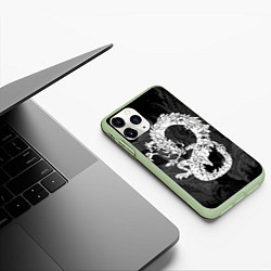 Чехол iPhone 11 Pro матовый Белый Дракон Гранж White Dragon, цвет: 3D-салатовый — фото 2