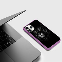 Чехол iPhone 11 Pro матовый Голова хищного тигра, цвет: 3D-фиолетовый — фото 2