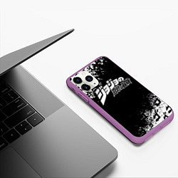 Чехол iPhone 11 Pro матовый JOJOS BIZARRE ADVENTURE БРЫЗГИ КРАСОК СИМВОЛЫ, цвет: 3D-фиолетовый — фото 2