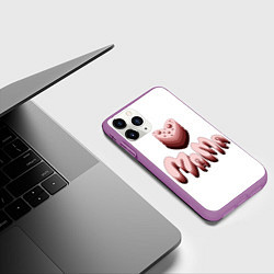 Чехол iPhone 11 Pro матовый Объемное розовое сердце с бусинами и объемной розо, цвет: 3D-фиолетовый — фото 2