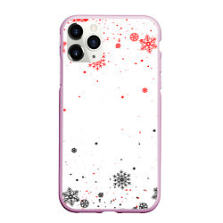 Чехол iPhone 11 Pro матовый НОВОГОДНИЕ СНЕЖИНКИ ЧЁРНО КРАСНЫЕ 2022, цвет: 3D-розовый