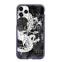 Чехол iPhone 11 Pro матовый ЧБ Японский Дракон Dragon Иероглифы