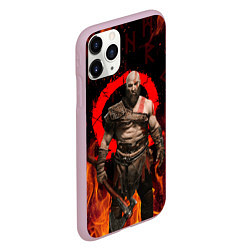 Чехол iPhone 11 Pro матовый GOD OF WAR РАГНАРЁК, КРАТОС В ОГНЕ, цвет: 3D-розовый — фото 2