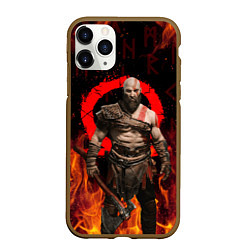 Чехол iPhone 11 Pro матовый GOD OF WAR РАГНАРЁК, КРАТОС В ОГНЕ