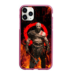 Чехол iPhone 11 Pro матовый GOD OF WAR РАГНАРЁК, КРАТОС В ОГНЕ, цвет: 3D-малиновый