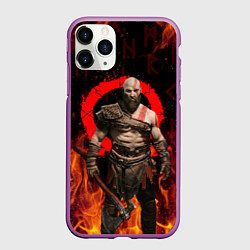 Чехол iPhone 11 Pro матовый GOD OF WAR РАГНАРЁК, КРАТОС В ОГНЕ, цвет: 3D-фиолетовый