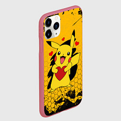 Чехол iPhone 11 Pro матовый ПОКЕМОНЫ, ПИКАЧУ ДЕРЖИТ СЕРДЦЕ, цвет: 3D-малиновый — фото 2