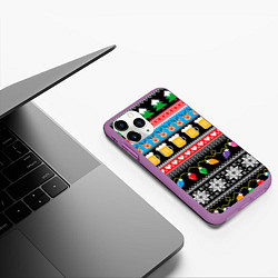 Чехол iPhone 11 Pro матовый Новогодний пивной узор, цвет: 3D-фиолетовый — фото 2