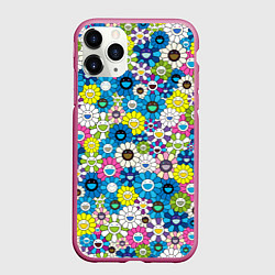 Чехол iPhone 11 Pro матовый Takashi Murakami Улыбающиеся цветы, цвет: 3D-малиновый